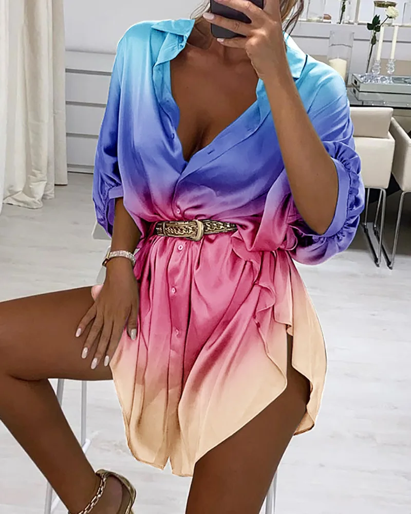 

2021 fashion color casual shirt skirt commuter dress