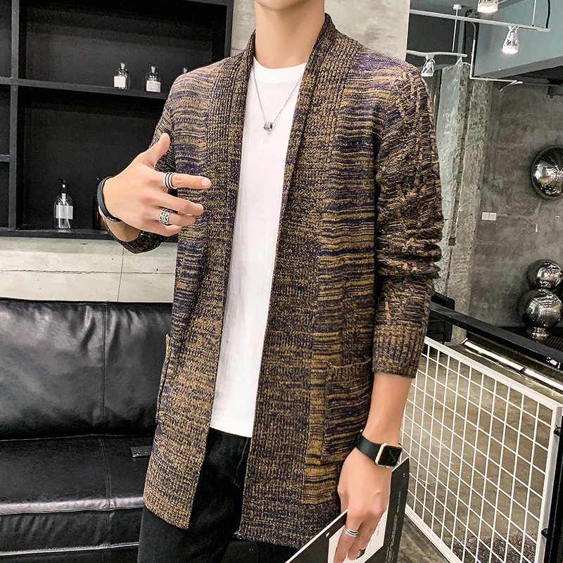 2019 зимний мужской шерстяной свитер длинный кашемировый вязаный Свободные