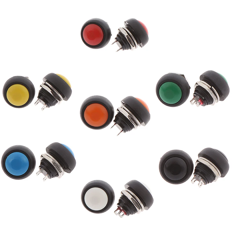 2Pcs/lot Non-locking 2Pin Switch Waterproof Momentary Push Button Switch Reset 12mm
