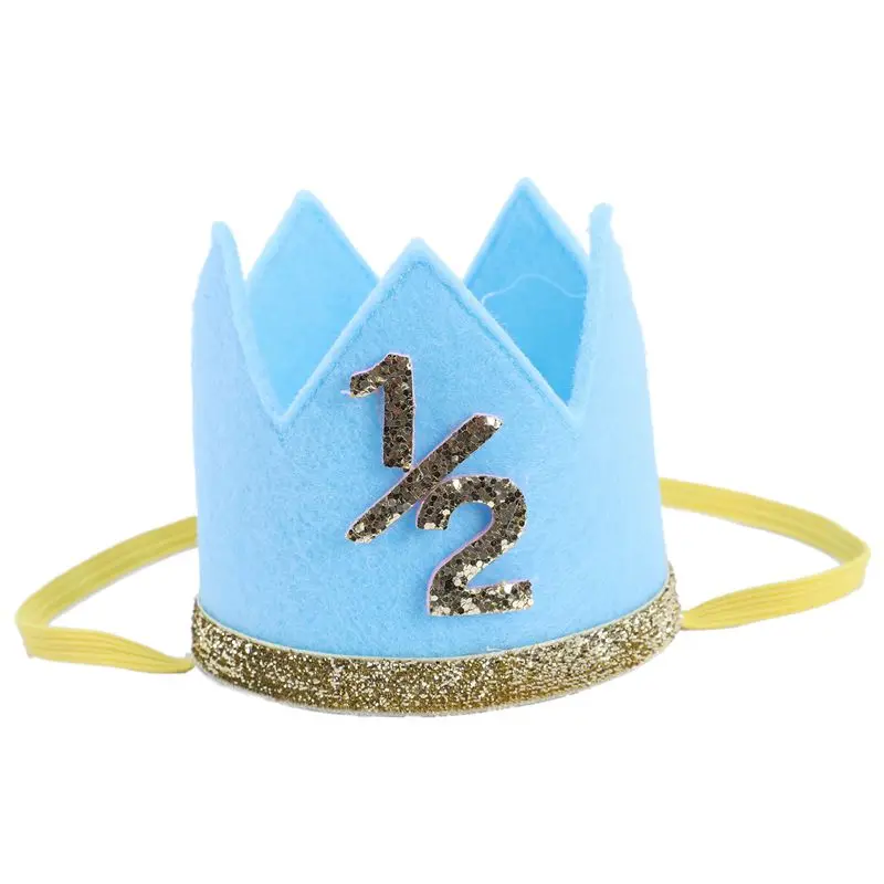 Newborn Infant Toddler Baby Girl Boy Half 1/2 First Second Third Birthday Crown Party Cake Smash Headband Hair Accessories blue | Детская