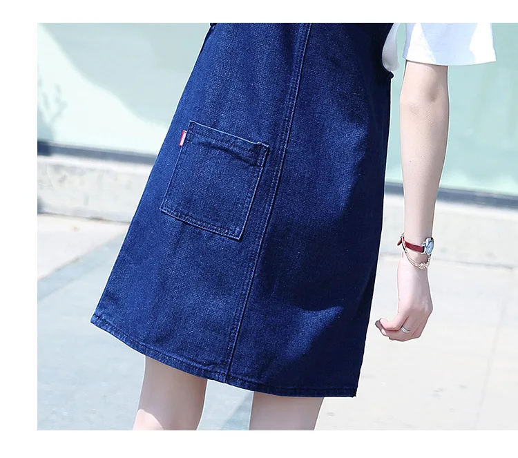 

Dresses Women Vintage Lady New Pockets Solid Color High Waist Slim Denim Dress Female Fashion Preppy Style Strap Mini Short Jean