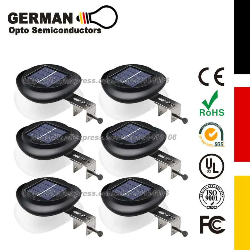 6 Pack Deal - Outdoor Solar Gutter LED Lights - Black Sun Power Smart Solar Gutter Night Utility Security Light