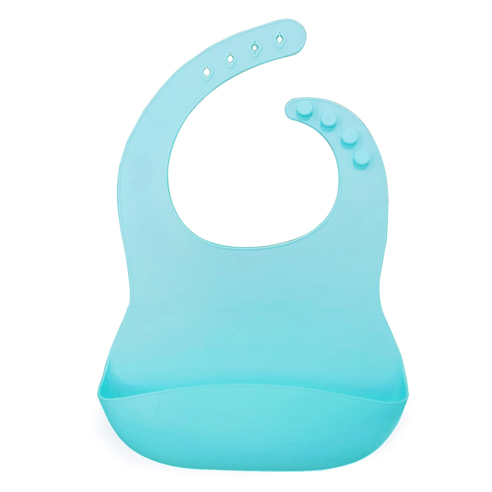 

Solid Color Baby Silicone Waterproof Bib with Pockets Feeding Saliva Towel Apron