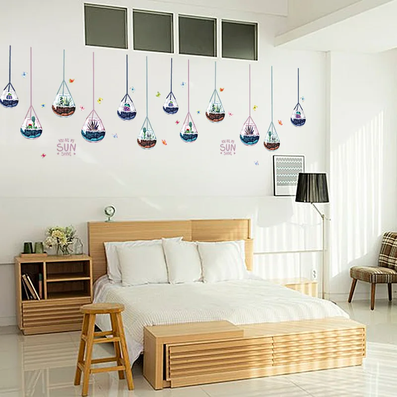 Цветочный горшок с каплями настенный стикер кактус тропические растения