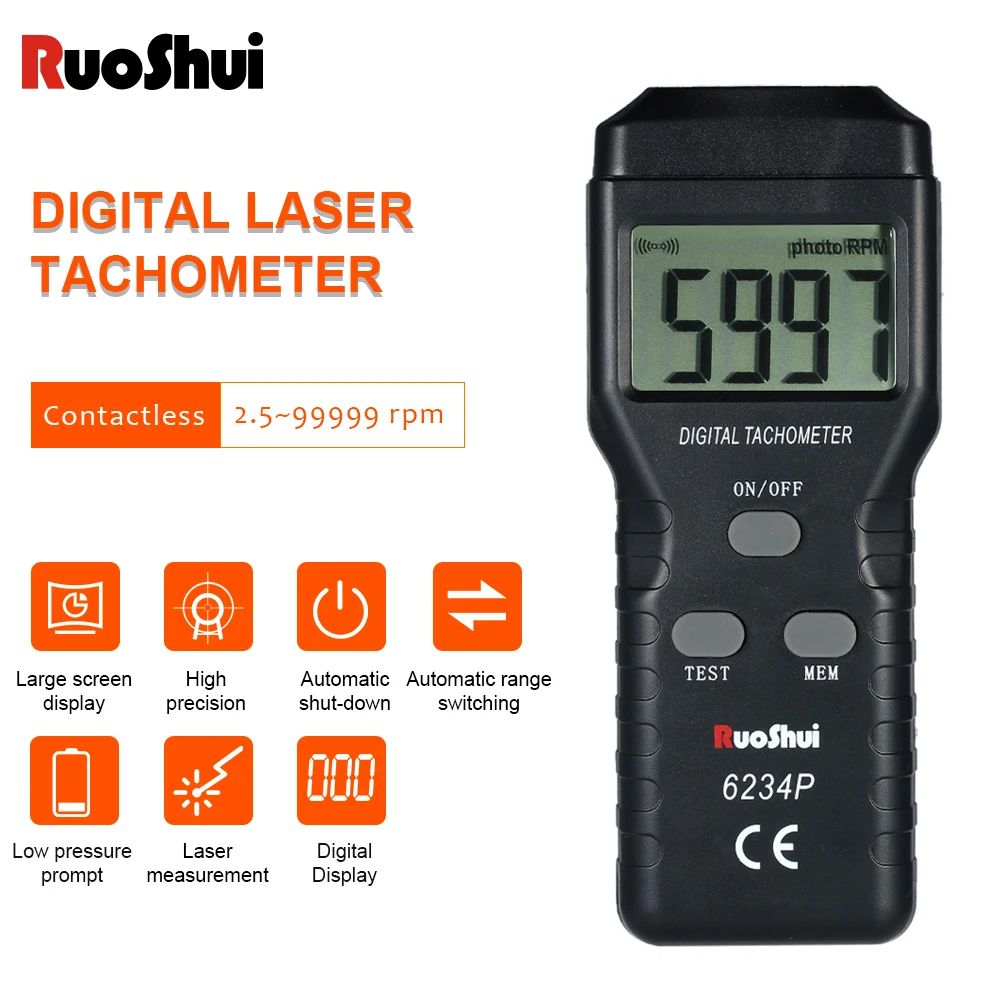 RuoShui 6234P цифровой тахометр лазерный Бесконтактный 2 5 ~ 99999 ОБ/мин такометро