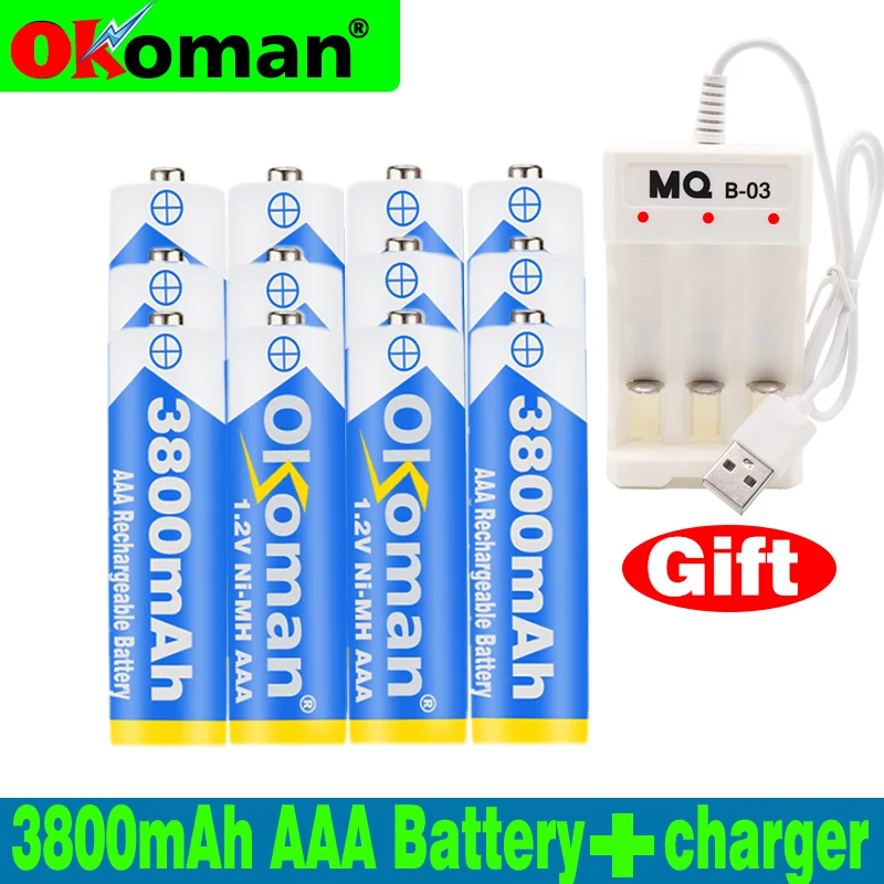 Оригинальная Высокая емкость AAA 1 2 V 3800mAh перезаряжаемая NiHM батарея Время зарядки