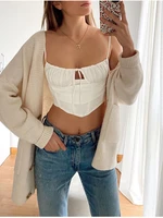 white tank top women sexy cut out ruched lace up zipper 2 layers stretchable crop top ladies casual streetwear chic cami