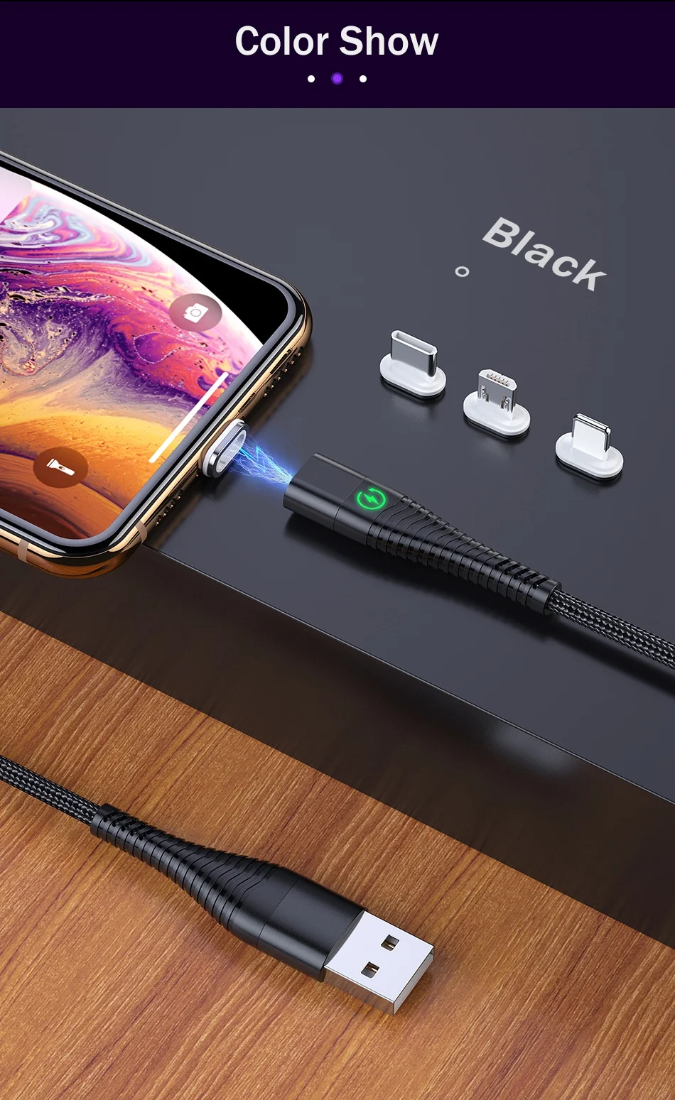 Rock 1 м 2 м Led Быстрая зарядка Micro Usb зарядное устройство магнитный кабель для samsung huawei Xiaomi Android Microusb зарядное устройство Дата кабель Шнур