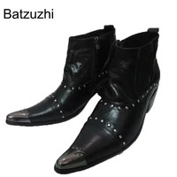 batzuzhi japanese style rock high help man boots pointed toe boots man leather boots black for men bota masculina eu48 46