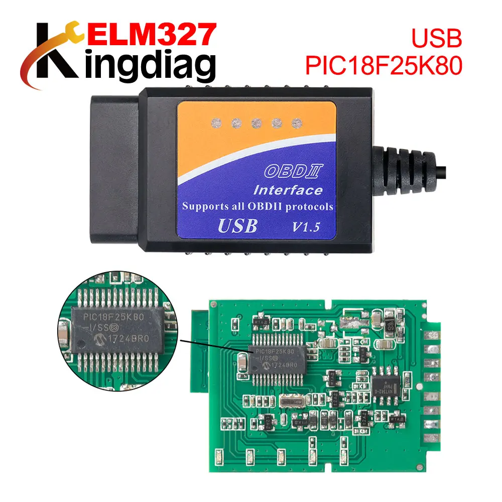 ELM327 USB V1.5 OBDII сканер с чипом PIC18F25K80 автомобильный считыватель кодов ELM 327 OBD2 J1850