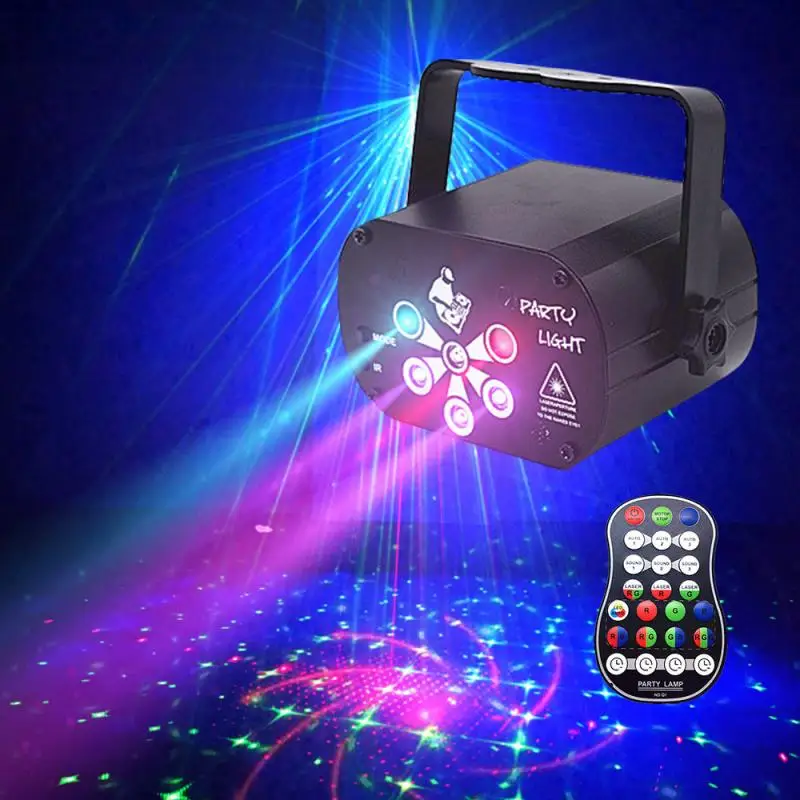 

Mini RGB Disco Light DJ LED Laser Stage Projector Red Blue Green Lamp USB Rechargeable Wedding Birthday Party Lamp 120 Pattern