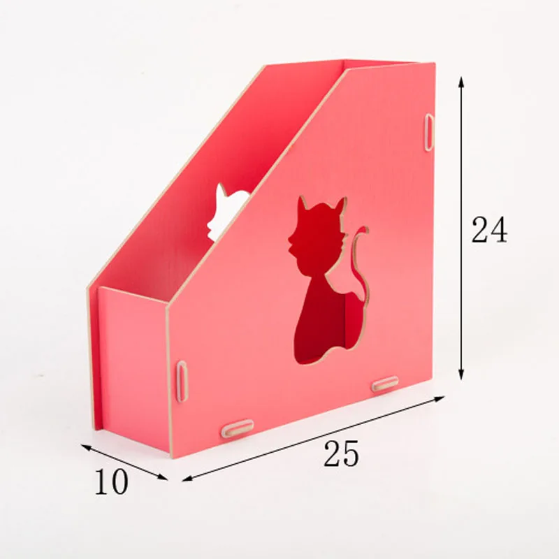 

Wooden Hollow Cat Single File Rack 25*24cm Creative Color Desktop Book Storage Stationery Sorting Box Pen Holder Office Supplies