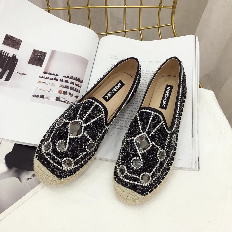 Эспадрильи Женская обувь Летние мокасины на плоской подошве Лоферы со стразами в