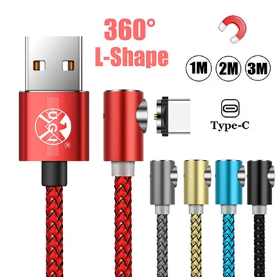 Blue for Type C 360 ° l-образный Магнитный usb-кабель для зарядного устройства для iPhone samsung Android Lot - Color: Blue for Type C