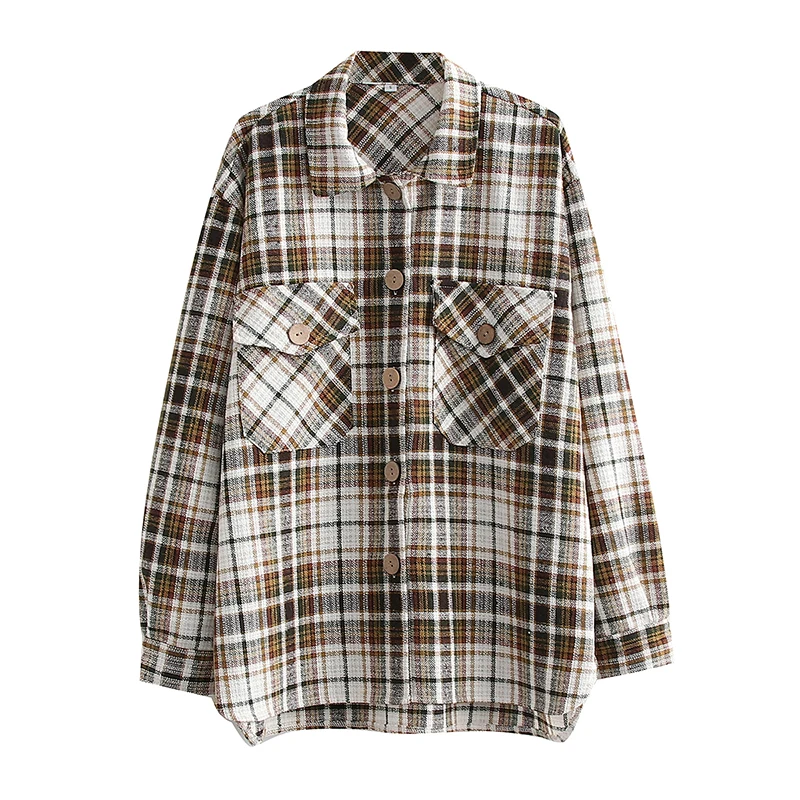 

Женское однобортное пальто в клетку, с длинным рукавом и карманами