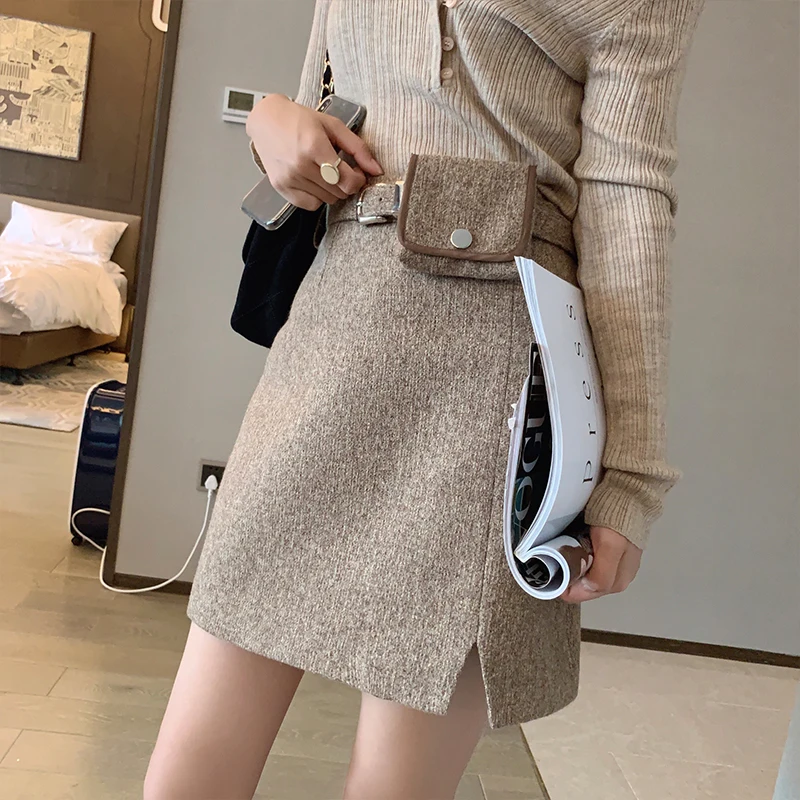 Зимняя шерстяная мини юбка Mishow женская короткая с высокой талией повседневная