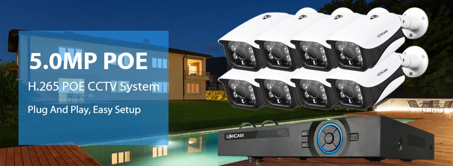 LOXCAM H.265+ 8CH система видеонаблюдения 5MP POE NVR комплект 5MP аудио запись открытый водонепроницаемый IP66 безопасности IP камера видеонаблюдения комплект