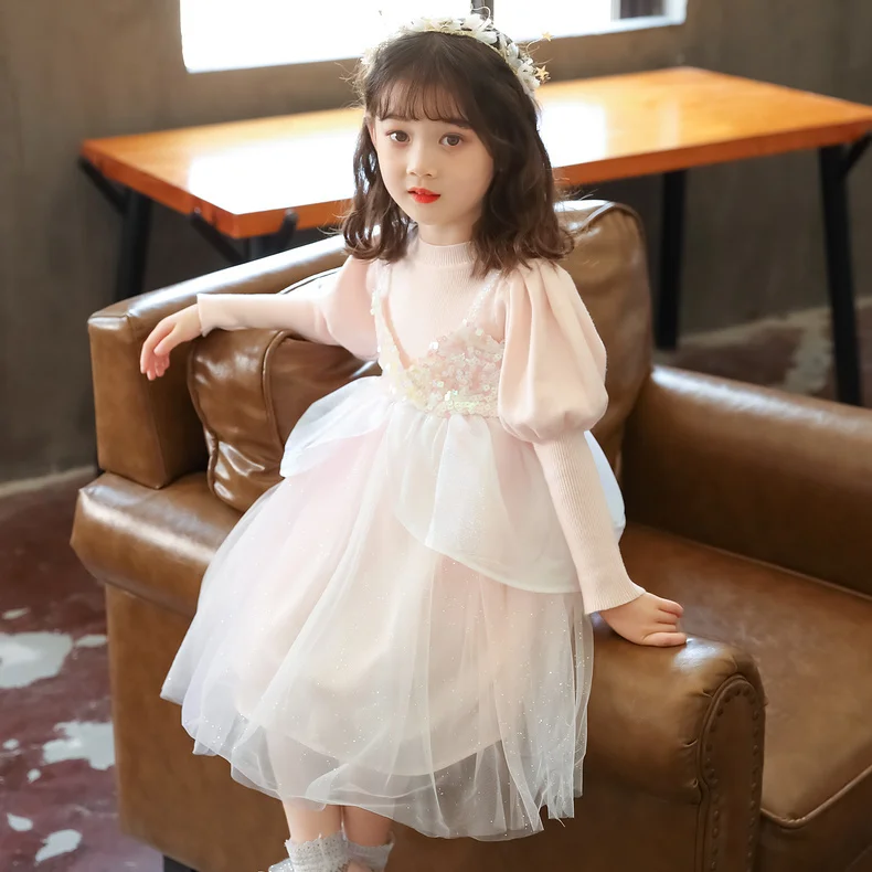 

Winter 2021 New Children's Princess Skirt Sweater Skirt Kids Knitted Skirt Fashion Comfort Dress Pink Dress Girls Dresses
