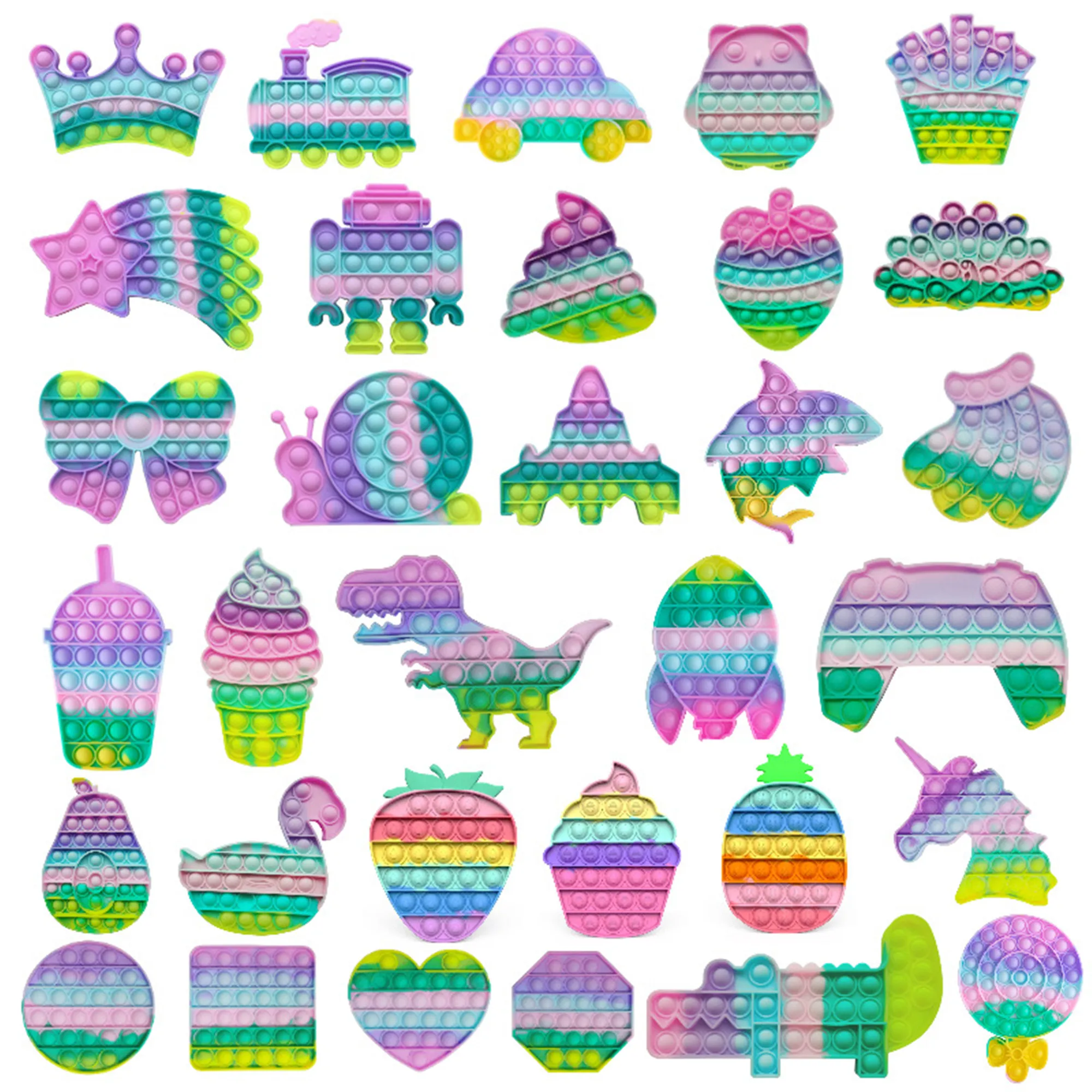 Радужный фрукт животное леденец поезд Корона Push Pop It антистресс игрушки пузырьки