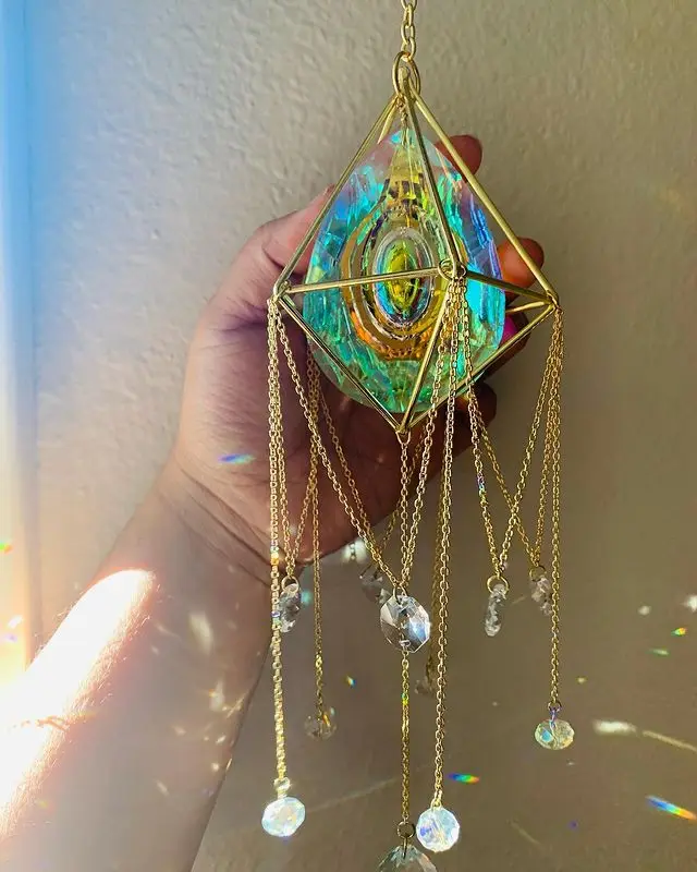 Витражный кулон с кристаллами | Ловец света Радужный изготовитель Подарок