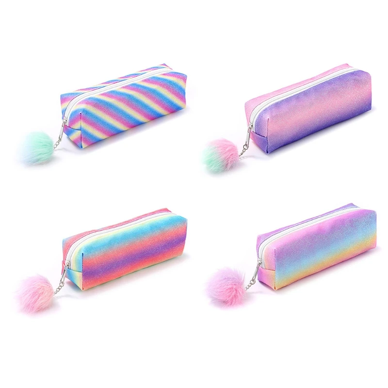 

Новинка чехол для карандашей Радужный чехол для ручек Gritt кожаный маркер коробка для ручек с плюшевой подвеской на молнии настольная сумка-...