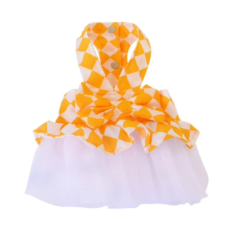 

Pet Solid Dress Backless Bow Printed Dog Girl Birthday Gift Puppy Bubble Summer Cotton White Gauze Costume Newest