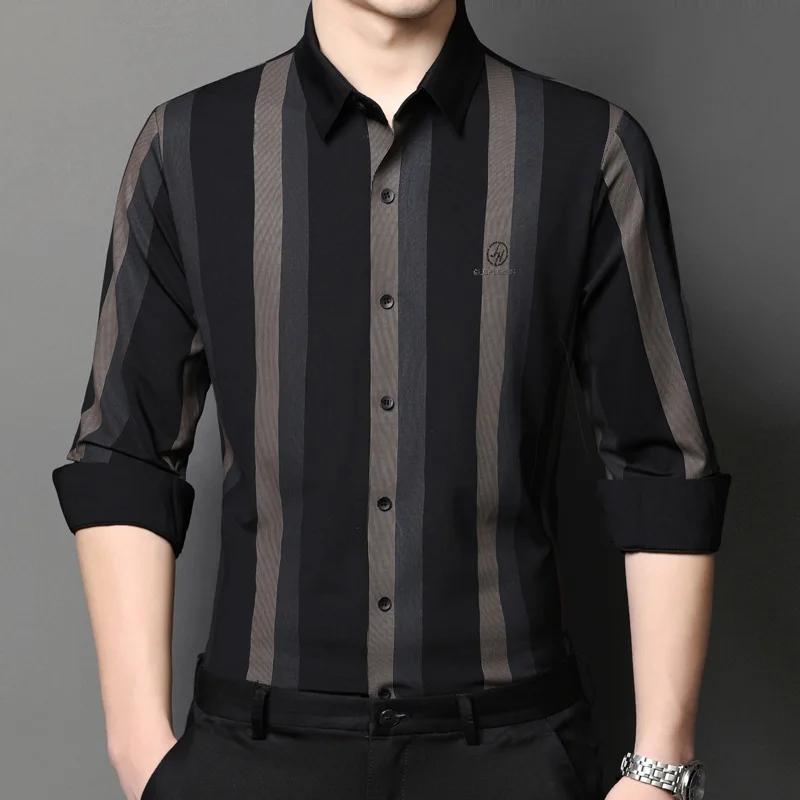 

New shirt men's spring and autumn casual thin Lapel fashion Stripe Shirt cardigan business * kb35-8806