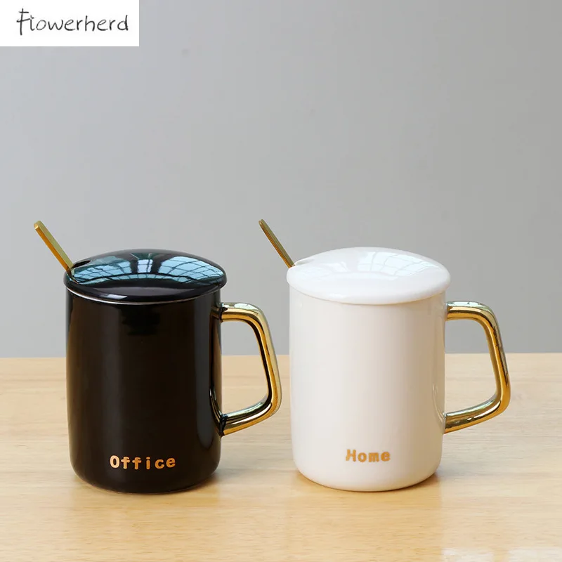 

Gold-plated Ceramic Mug Coffee Mug Tea Mugs Coffeeware Pottery Coffee Cup Water Cups Office Couple Cup with Lid Spoon Gift Box