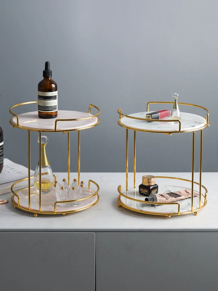 Скандинавский мраморный 2 уровневый Настольный стеллаж для хранения косметики