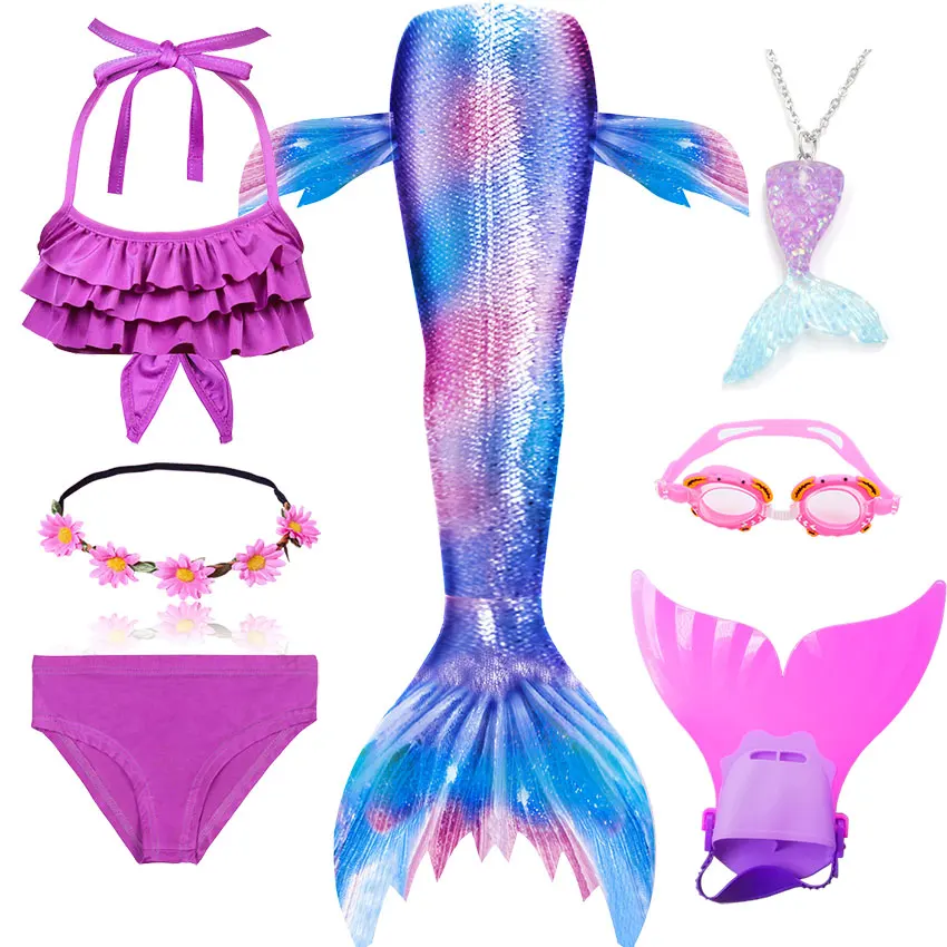 Детский женский костюм русалочки с венком купальный бикини хвостом и