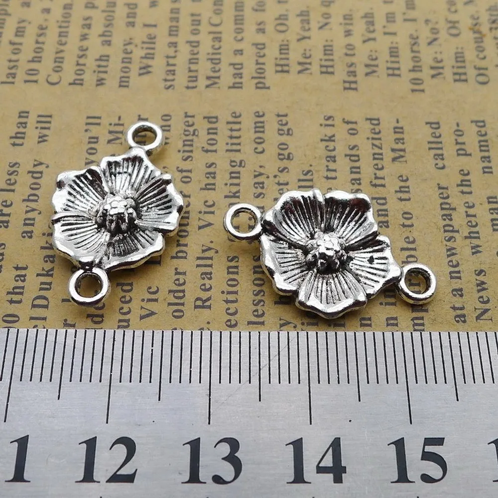 

150pcs Flower Connectors Charms 15mm x 24mm DIY Jewelry Making Pendant antique silver color