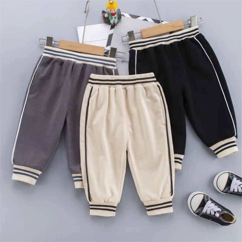 

Детские однотонные брюки, одежда на весну и осень 2021, брюки для девочек для маленьких мальчиков, модные повседневные брюки в полоску