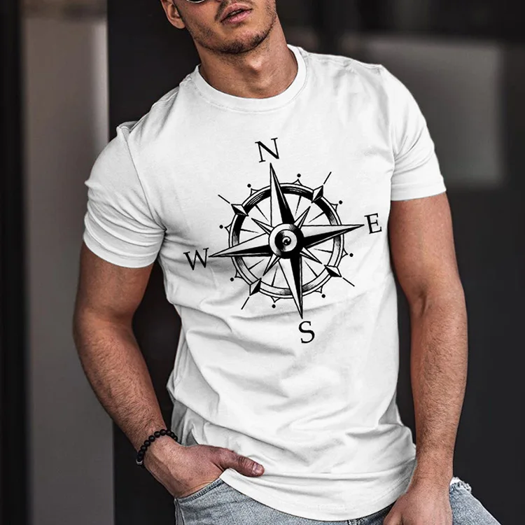 

ZOGAA 2021 New Men's T-shirt Compass Pattern White Short Sleeve Round Neck Casual Sports Top Cotton Streetwear Men Clothing