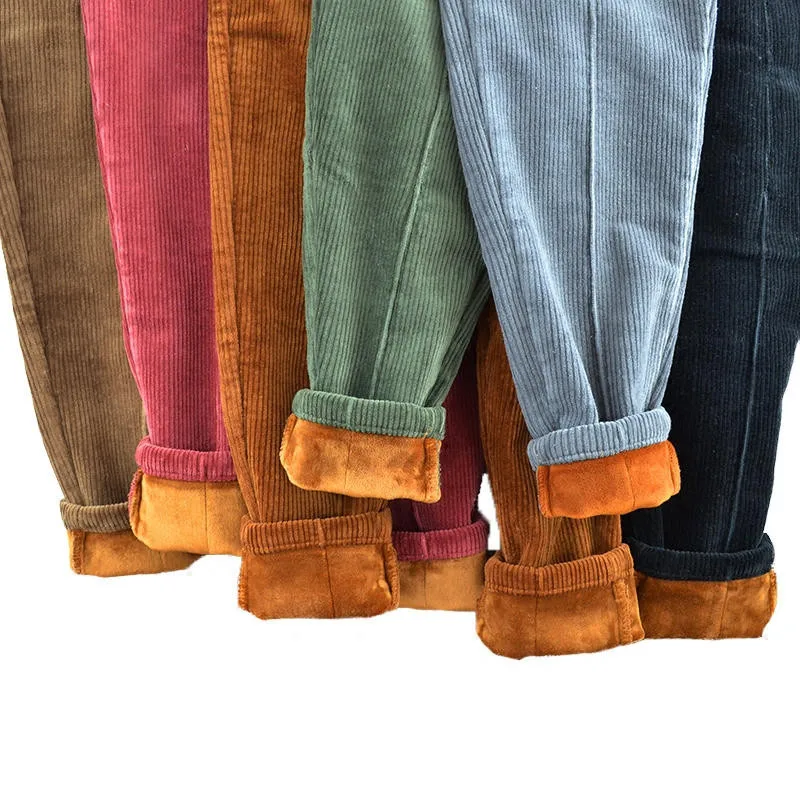 

Бархатные плотные вельветовые брюки, женские эластичные брюки с высокой талией на осень и зиму, повседневные длинные брюки, теплые шаровары...