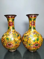 9chinese temple collection old bronze cloisonne enamel blooming flask vase a pair ornaments town house exorcism