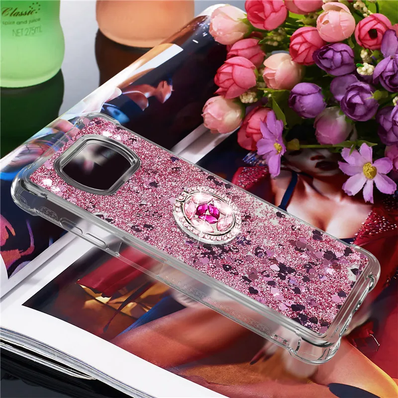 

Diamond Finger Ring Cases for Xiaomi Poco X3 NFC Redmi Note 9 Pro Max Note 9S Glitter Liquid Holder Back Phone Cover Coque Capa