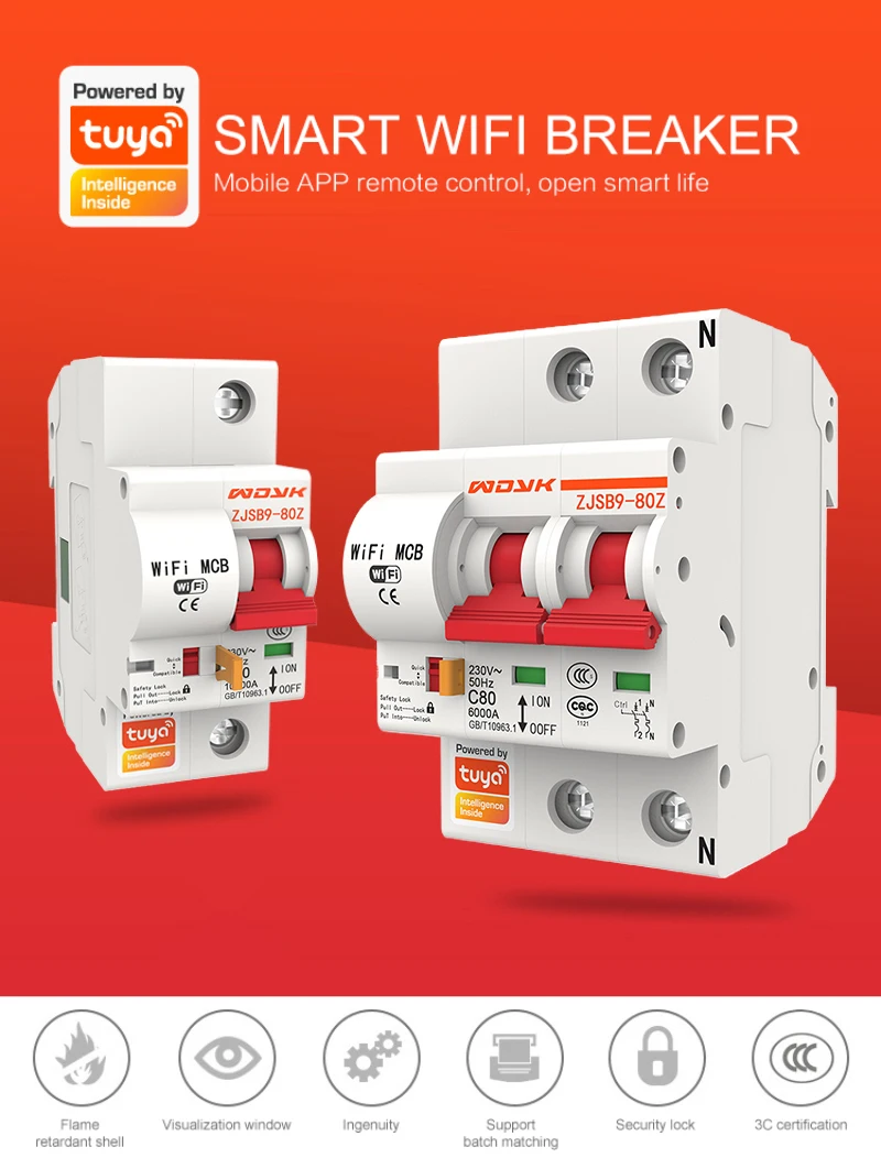 1P/2P/3P/4P 2.4 Ghz WiFi Smart Circuit Breaker 16A-100A Wireless eWelink Tuya App Remote Control Work With Alexa Google IFTTT |