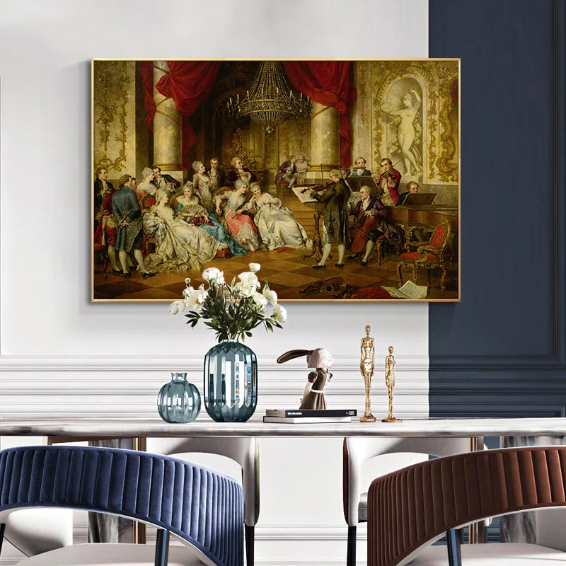

Vintage European Party Palace Portrait Oil Painting Posters and Prints Canvas Pop Art Scandinavian Wall Picture for Living Room