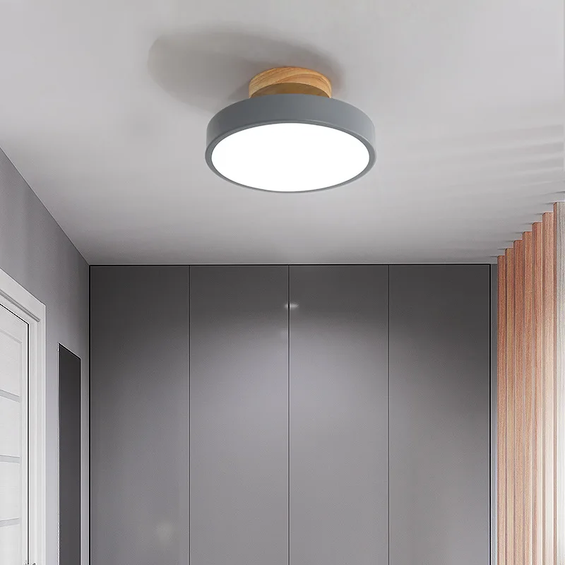 Accesorio de iluminación de techo Led de madera nórdica para pasillo interior, iluminación pequeña, lámpara redonda de acrílico para dormitorio, decoración del hogar
