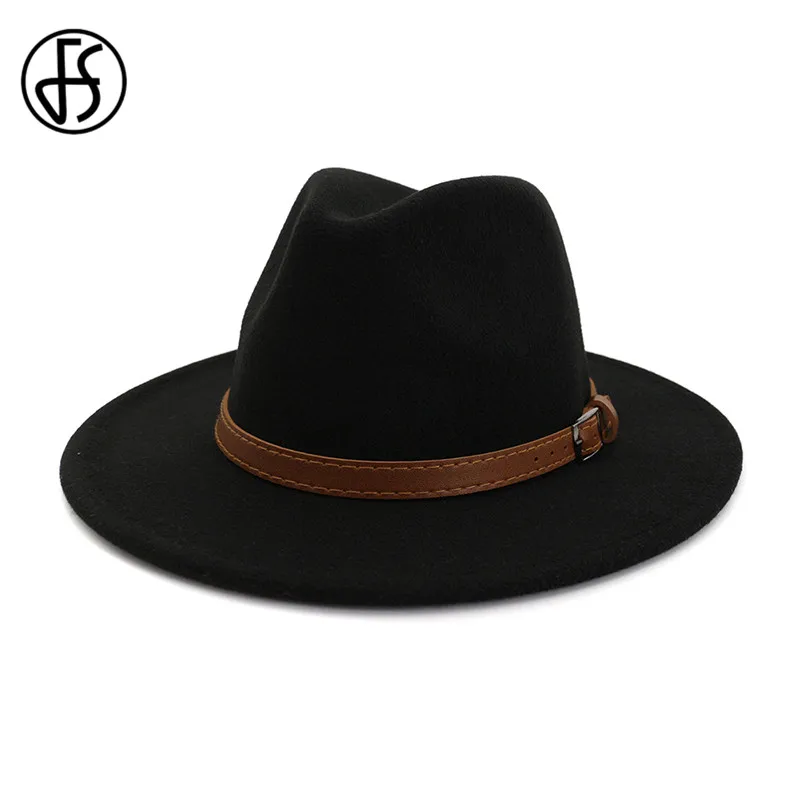 FS зимние Осенние шерстяные шапки для мужчин женские фетровые шляпы черные