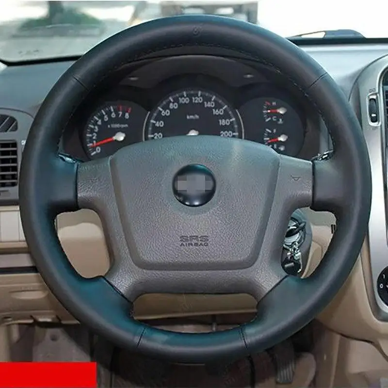 

Hand SewingBlack Leather Steering Wheel Stitch on Wrap Cover For Kia Cerato