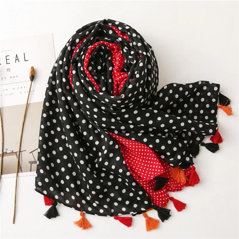 

2021 Women's Fashion Scarf Loop Dot Tassel Viscose Shawl Spain Luxury Brand Foulard Pashmina Sjaal Bufandas Mujer Muslim Hijab