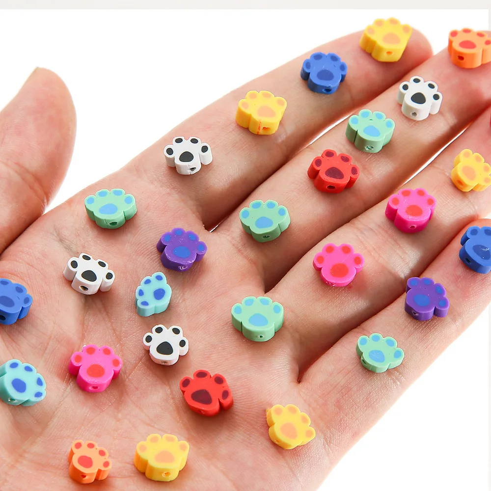 

50pcs/bag Mixcolor Cute Kawaii Dog Paw Polymer Clay Spacer Loose Beads for Jewelry Making Diy Bracelet Necklace Accessories