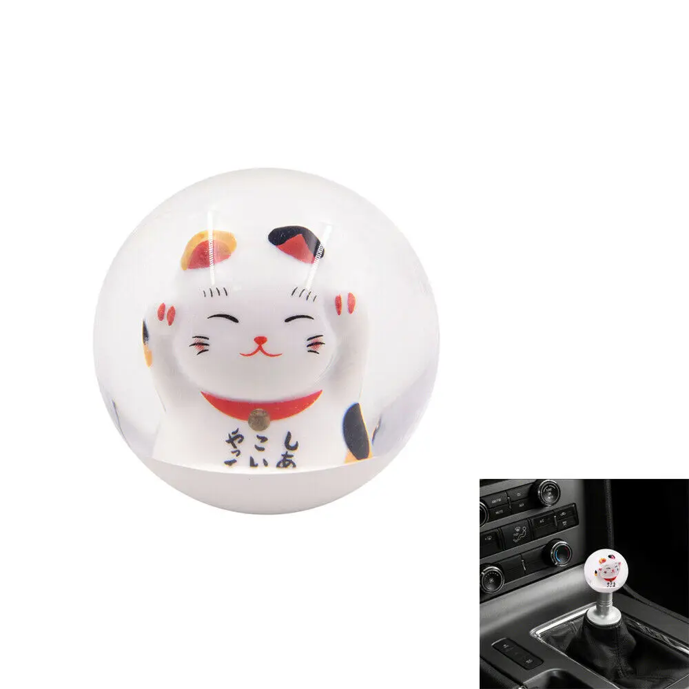

Cartoon Cat Round Ball Shift Knob Manual Gear Lever M8 M10 M12 Adapter