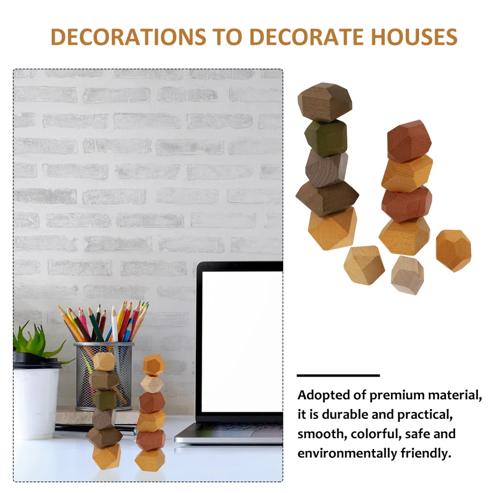 

12pcs Kids Wooden Stone Block Balanced Block Stone Building Block Decoration