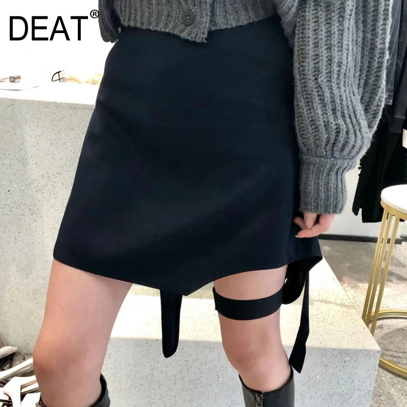 DEAT 2020 новинка весны одноцветная высокая талия бинты шпагат неровная юбка для