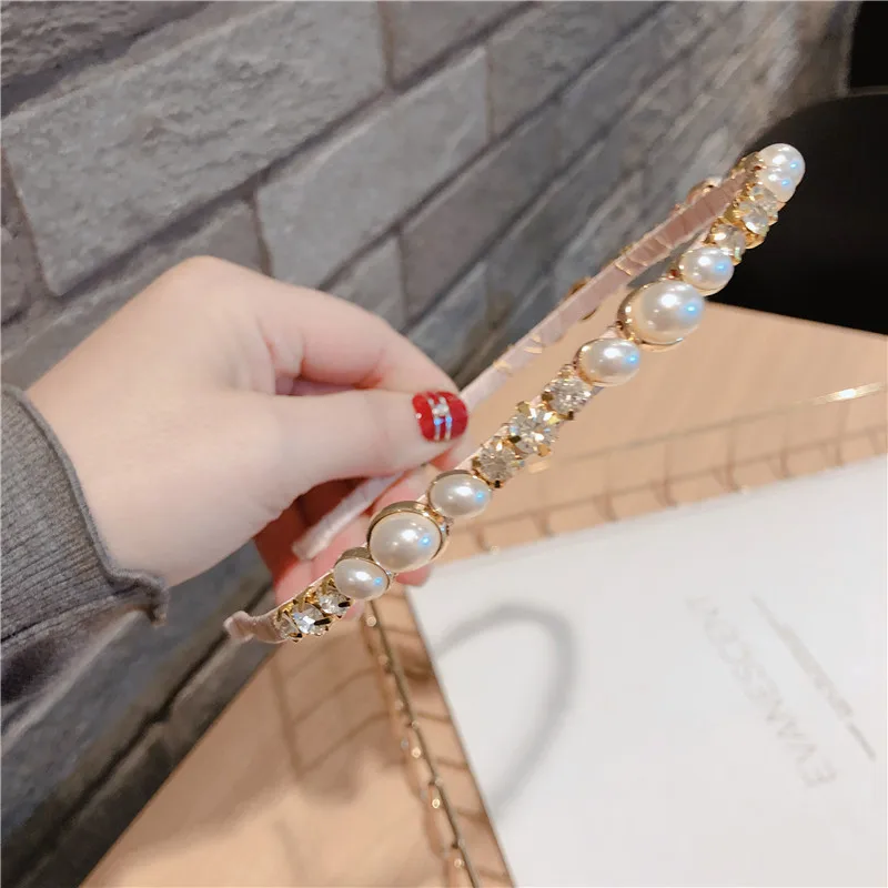 

2021 New Korea Style Trendy Girl Headband Tassel Rhinestone Imitation Pearl Headband for Women Sweet Fashion Hair Accessories