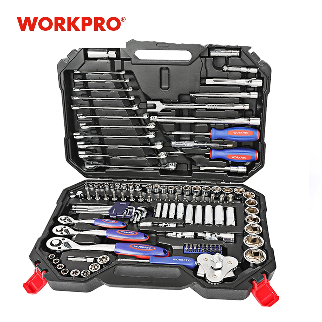 WORKPRO 123PC Mixed Tool Set Mechanics Tool Set Ratchet Spanner Wrench Socket Set For car repair