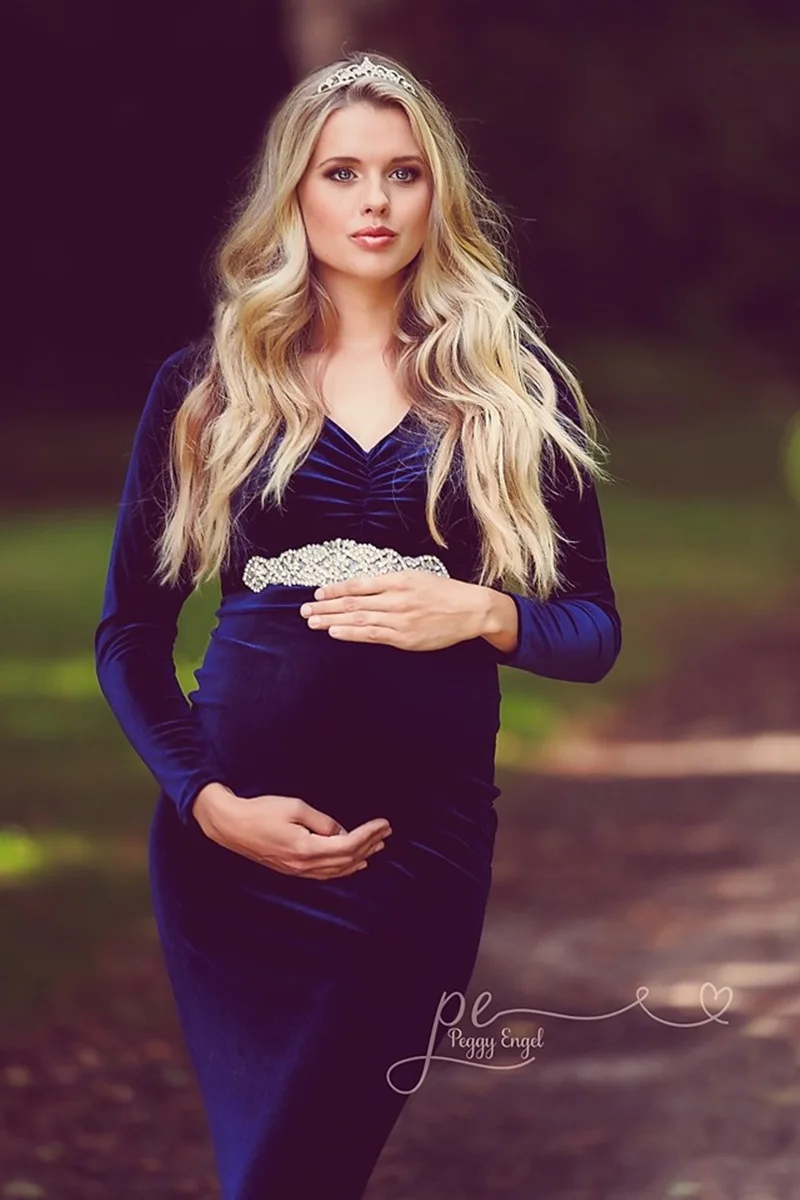 High Quality Gold velvet Fashion Maternity Tailing Casual Dress Winter Long Pregnancy Pregnant Women Photography Props Clothing | Мать и