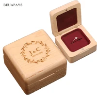1pcs customized square wedding decoration proposal ring jewelry solid wood box pendant to gift custom made beech earring party